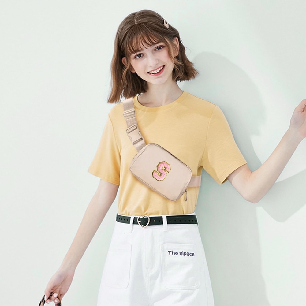 Belt Bag Fanny Pack Crossbody Bags with Initial Letter Patch
